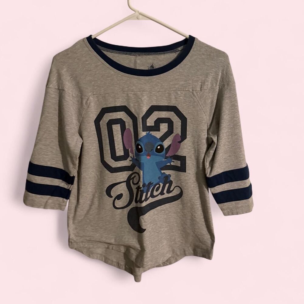 DISNEY Shirt Women S Grey Stitch 02 Varsity Jersey Athletic Graphic Crop